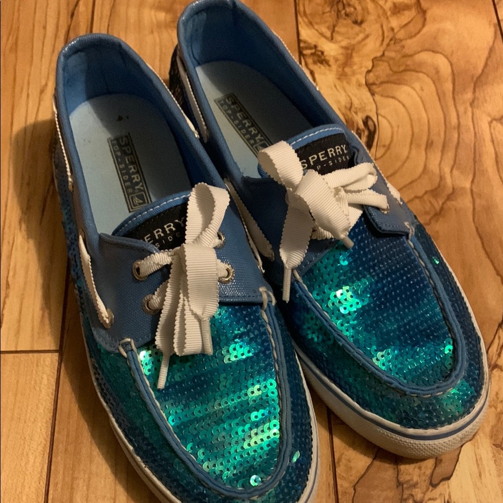 Sperry Blue Sequin Boat Shoes